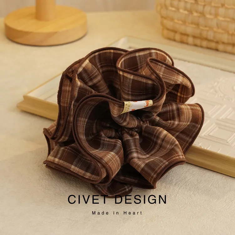 秋冬新款格子包边发圈质感气质温柔甜美百搭少女马尾头花发绳