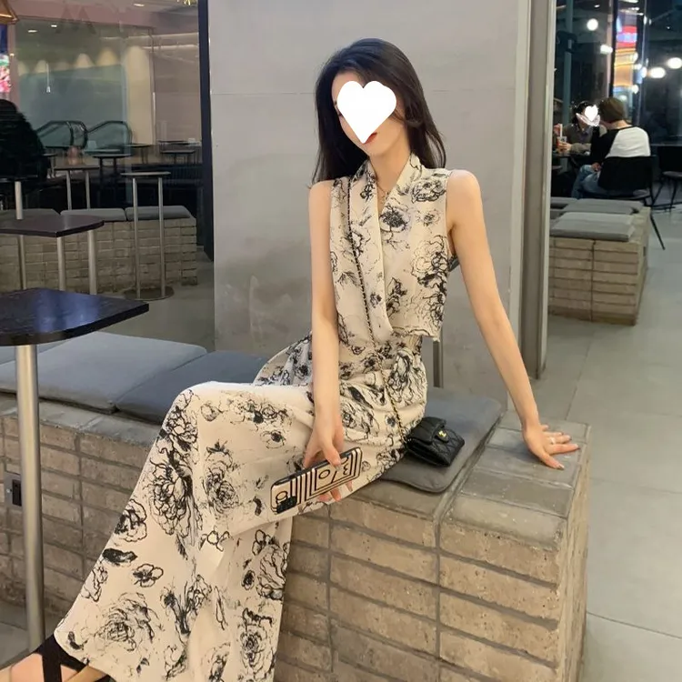 夏搭配一整套时尚减龄气质盐系轻熟炸街独特上衣阔腿裤两件套装女