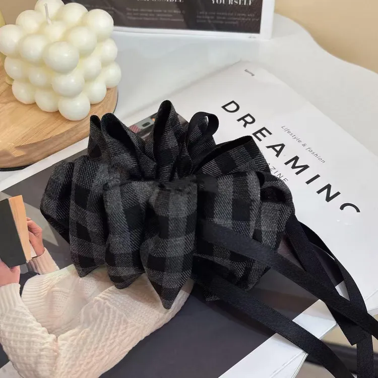 韩系格子蝴蝶结香蕉夹2025新款抓夹低扎高马尾竖夹一字横夹子头饰