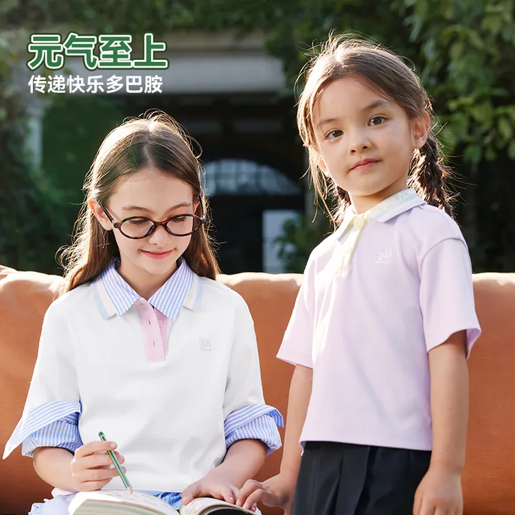 【亲肤透气】斐乐儿童夏季纯棉宽松T恤休闲中大童学院风翻领polo衫