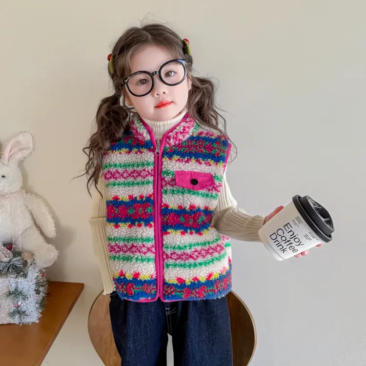 女童加厚马甲秋冬季2025新款儿童双面穿毛毛背心洋气宝宝提花坎肩