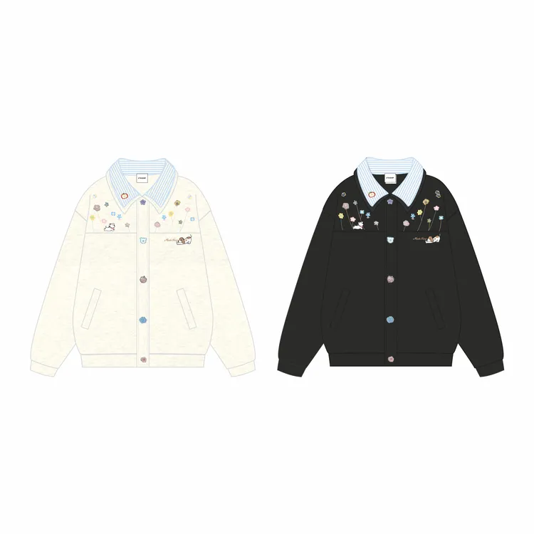 FXOP针织花朵刺绣双领设计开衫外套层次感穿搭学院风假两件C008