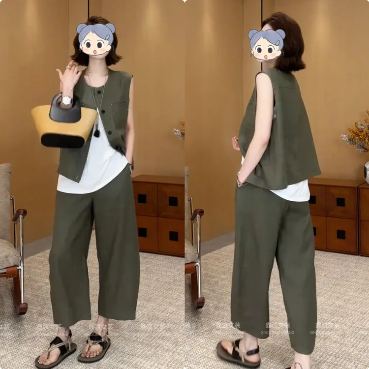 2025夏季新款时尚显瘦气质女士网红洋气三件套百搭款D21038