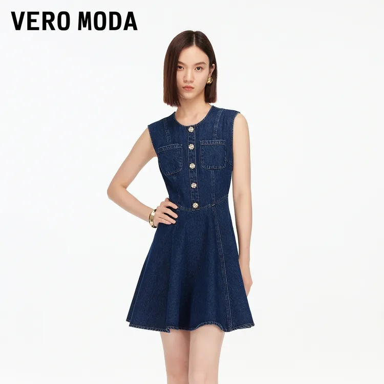 Vero Moda连衣裙纯棉无袖复古显瘦牛仔短裙时尚气质325342015