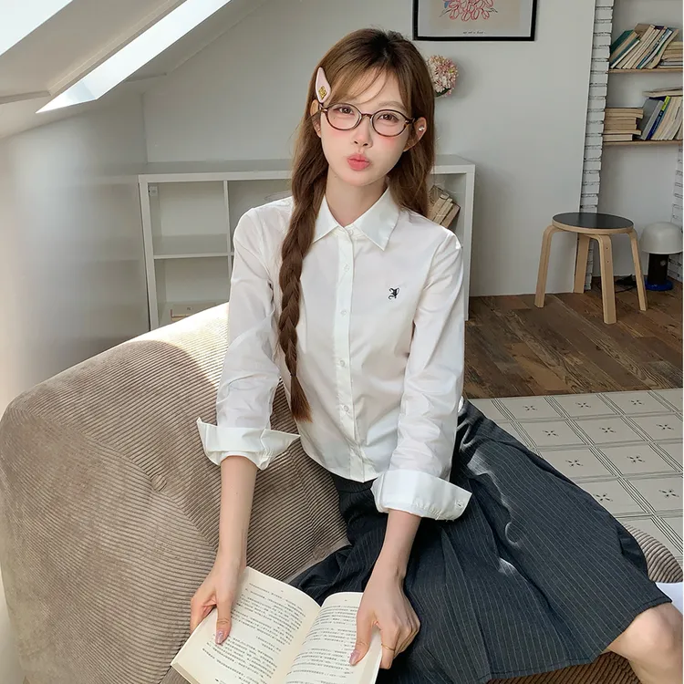 东京岁时记新款白色长袖衬衫通勤百搭衬衣女秋小个子时尚制服套装