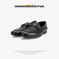 Rongshanyue一脚蹬金属扣乐福鞋女水洗马皮浅口平底休闲单鞋B1419