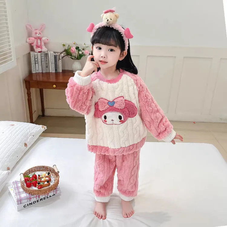 睡衣女童儿童法兰绒秋冬卡通新款可爱保暖加厚宝宝家居服珊瑚zy