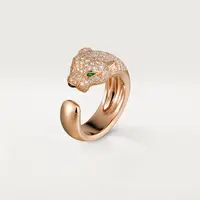 99新 Cartier/卡地亚 Panthere系列宽版玫瑰金色豹子头半钻戒指