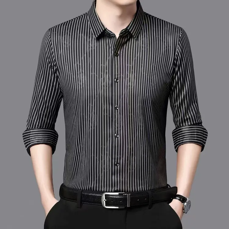 老爷车2025秋季新款男士印花衬衫商务长袖薄款衬衣中年爸爸装上衣