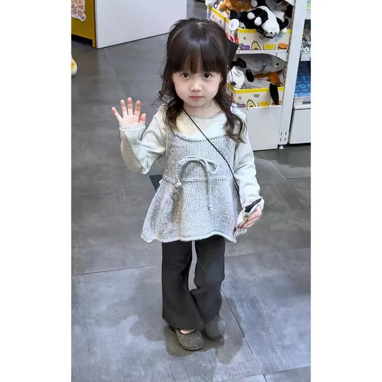 【奶酪】原创！女童秋季韩版套装吊带马甲叠穿喇叭裤三件套时髦