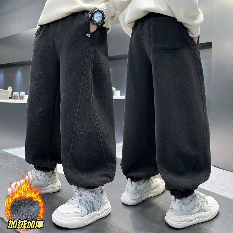 男童秋冬加绒针织卫裤2025年新款韩版运动休闲加厚裤子中大童潮流