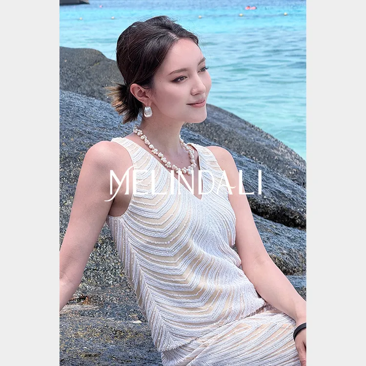 Melinda Li【流沙人鱼】黑标私服日本进口重工珠片刺绣马甲半裙套装