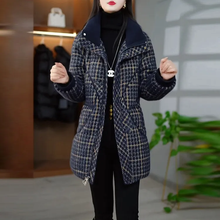 保暖羽绒服2025冬季新款时尚洋气中长款气质显瘦格纹大气加厚外套
