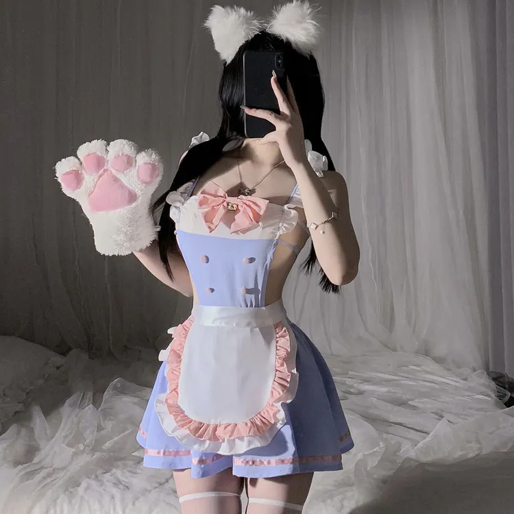 【White pulp】性感甜美吊带露背女仆风女纯欲动漫洛丽塔显瘦