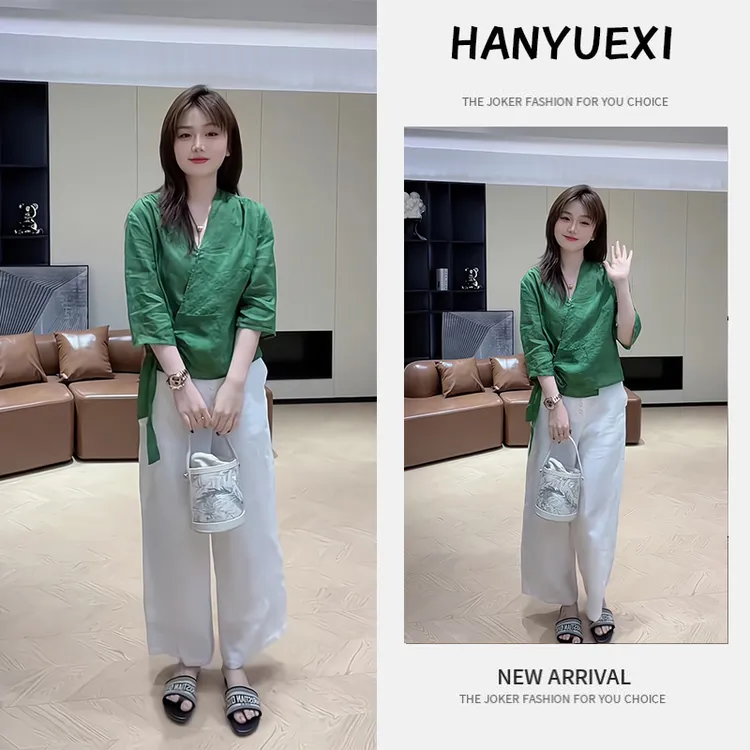 夏季一整套女装2025年新款韩版减龄显瘦气质长袖上衣休闲裤两件套