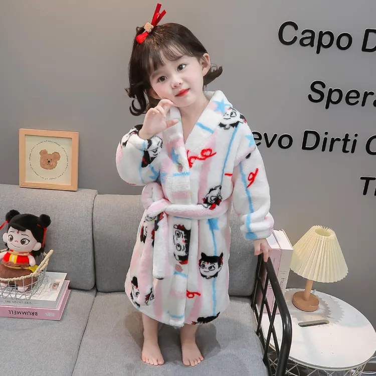 女童睡袍秋冬季法兰绒儿童浴袍珊瑚加厚保暖睡衣小女孩宝宝家居服