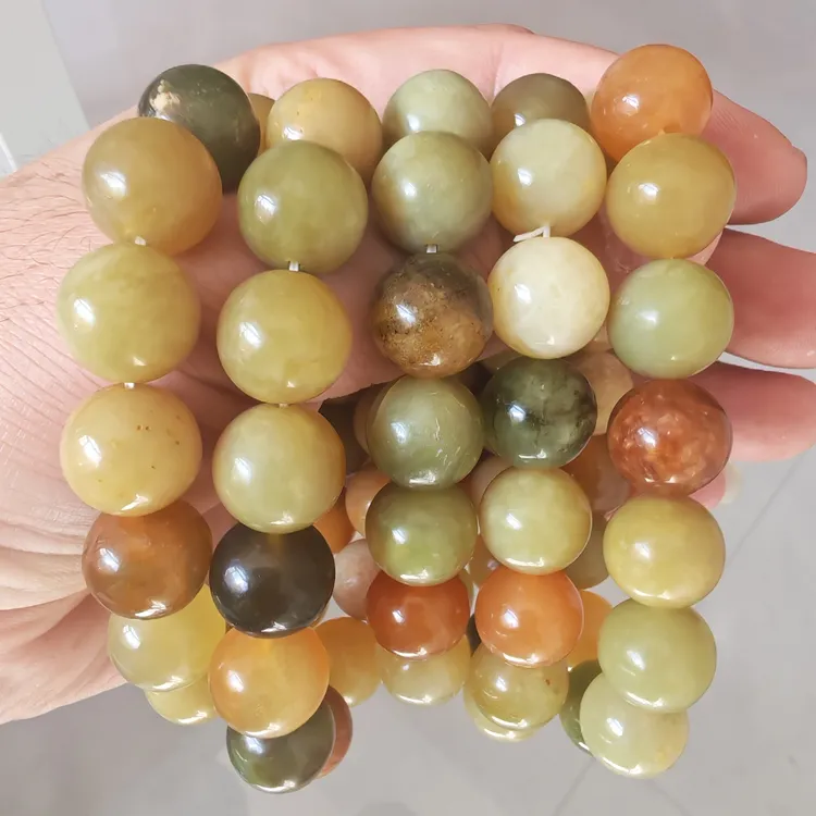 岫玉花玉手串卡14mm珠子，个别珠子微瑕，男女都可以带 批发价格