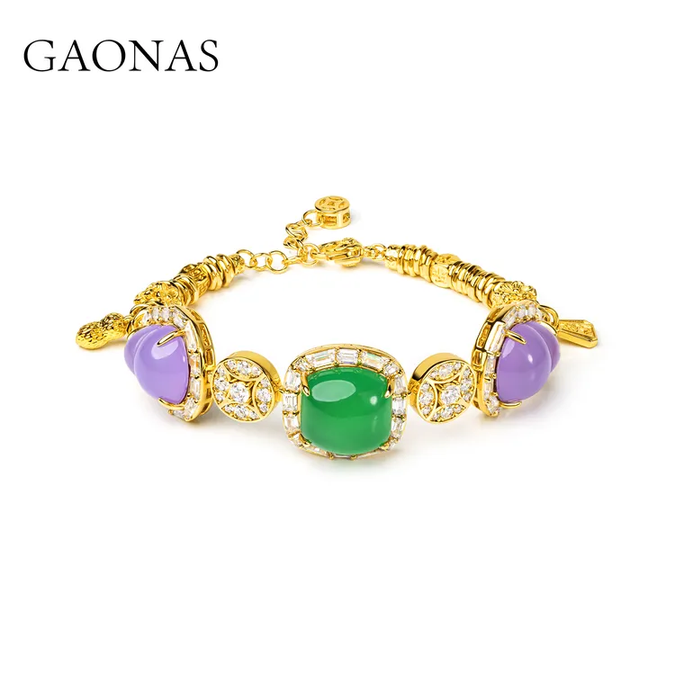 GAONAS 铜合金合成锆石手链  腰缠万贯 中式贵气金色手链11617SGO