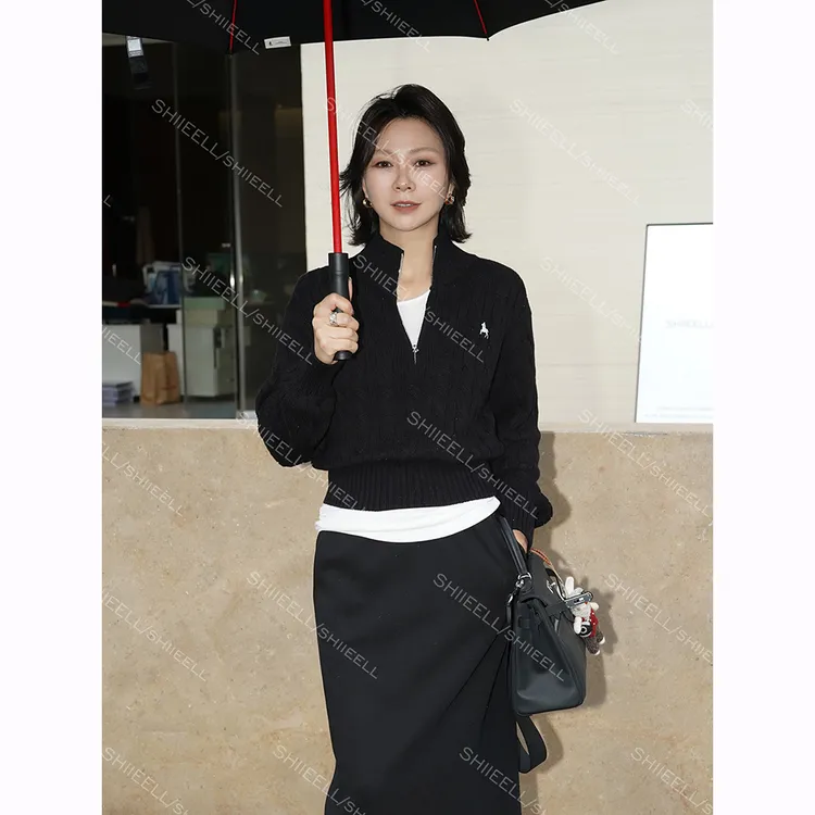 SHIIEELL【 老钱雅调 】老钱风时尚气质棉纱高领半拉链针织衫Z7417