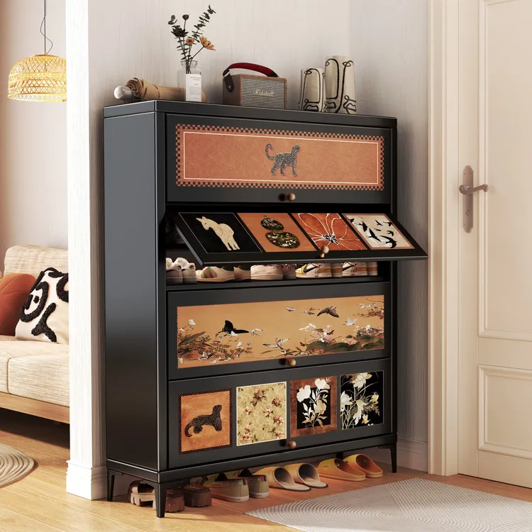 【二手价】钢制大容量中古风入户门口鞋柜家用玄关收纳柜多层储物柜商品图