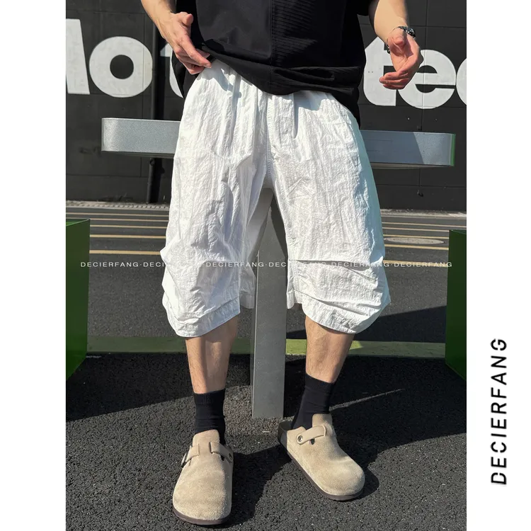 HAIDAN25夏【双掐褶 肌理感】凉感休闲直筒宽松短裤