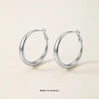 muyang/慕阳 铜合金耳饰 时尚百搭小众气质素圈个性银叙耳环
