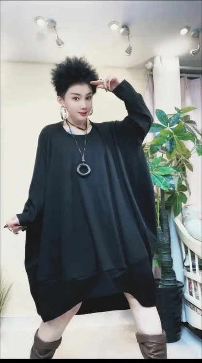 欧货春秋季（圆领）蝙蝠袖裙子时尚百搭简约