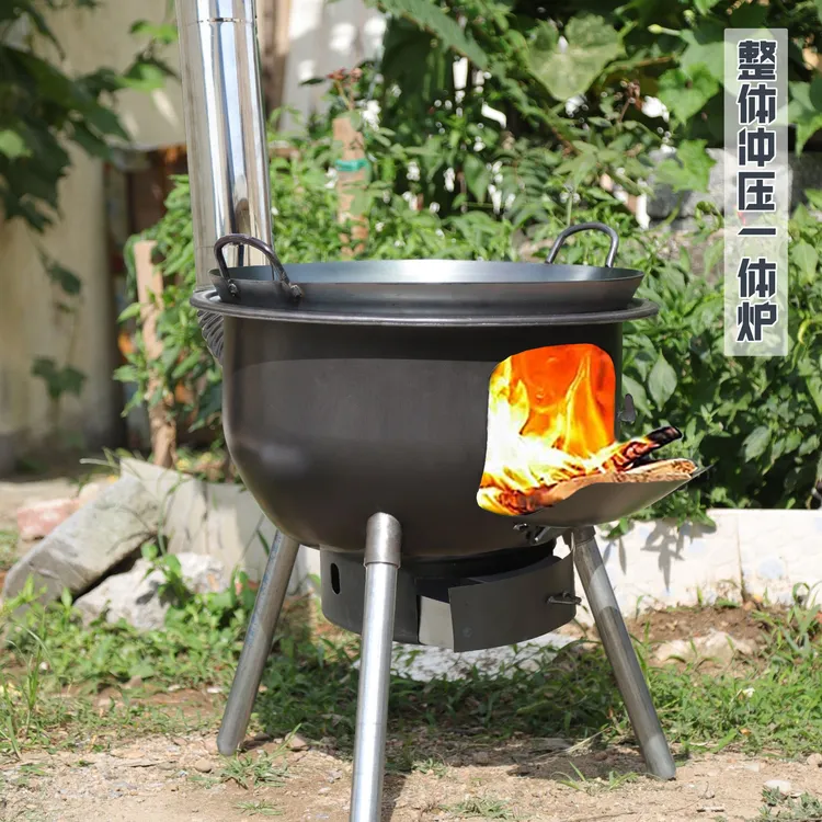 精品加厚【柴火炉+铁锅+锅盖】户外地锅灶台野营农村木柴火灶炉子
