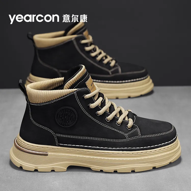 YEARCON/意尔康男鞋2025年新款秋季英伦风复古中帮厚底休闲马丁靴