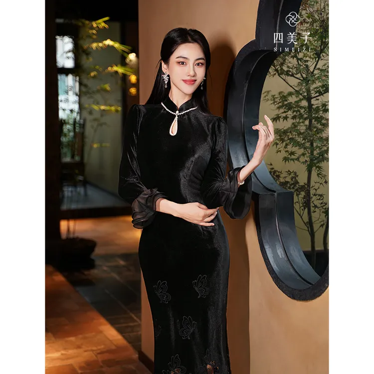 四美子【午夜蝶】秋季新款新中式爆款复古显瘦刺绣改良旗袍连衣裙