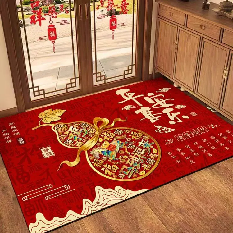 B001-70*100红色喜庆新年款硅藻泥防滑进门地垫高档入户地毯地垫