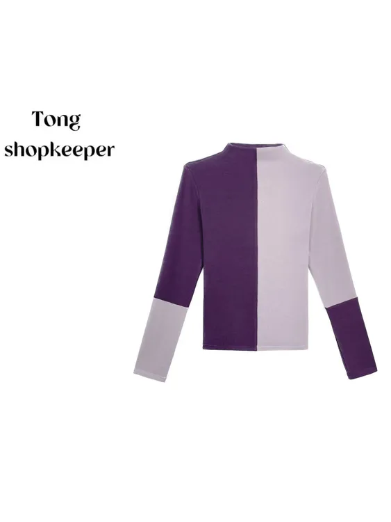 QJ/彤掌柜1682693 秋冬2025升级绵羊毛时髦几何拼接欧式显瘦上衣