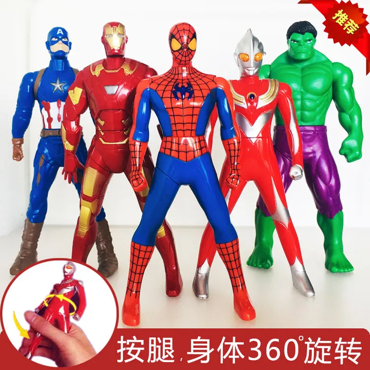 旋转奥特曼可动手办旋转奥特曼蜘蛛侠钢铁侠美队迪迦造型人偶摆件儿童玩具男