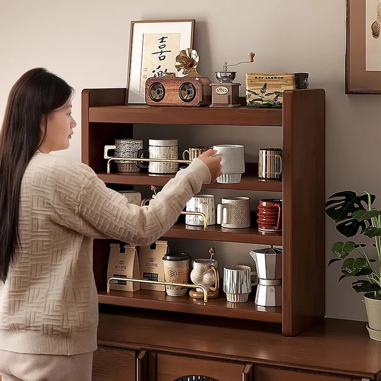 实木杯架桌面杯子收纳置物架台面茶杯水杯咖啡杯黑胡桃餐桌置物架