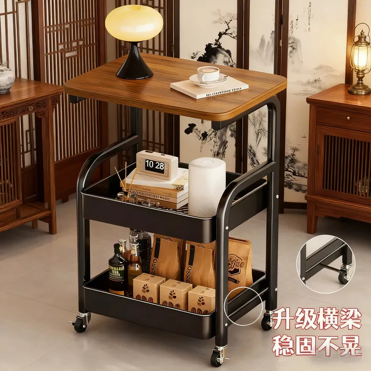 【加固版】中古置物架多层收纳架可移动小推车零食置物架复古茶几桌