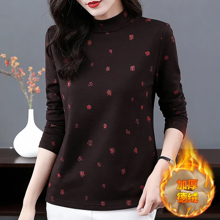 芳妮诗双面一体绒德绒打底衫女士半高领内搭上衣气质显瘦大码长袖