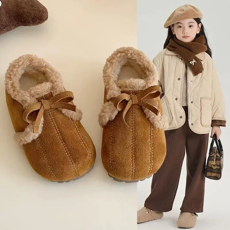 儿童南瓜勃肯鞋2025秋冬新款女孩加绒加厚复古豆豆鞋软底防滑棉鞋