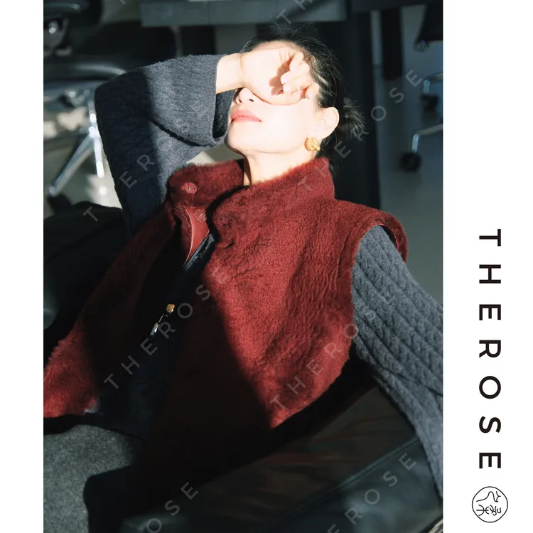 【红日】西班牙进口羊绒拉贡LACON皮毛一体高奢皮草马甲外套女