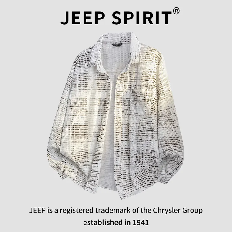 JEEPSPIRIT吉普翻领衬衫男士春秋季新款美式潮流休闲百搭时尚外套