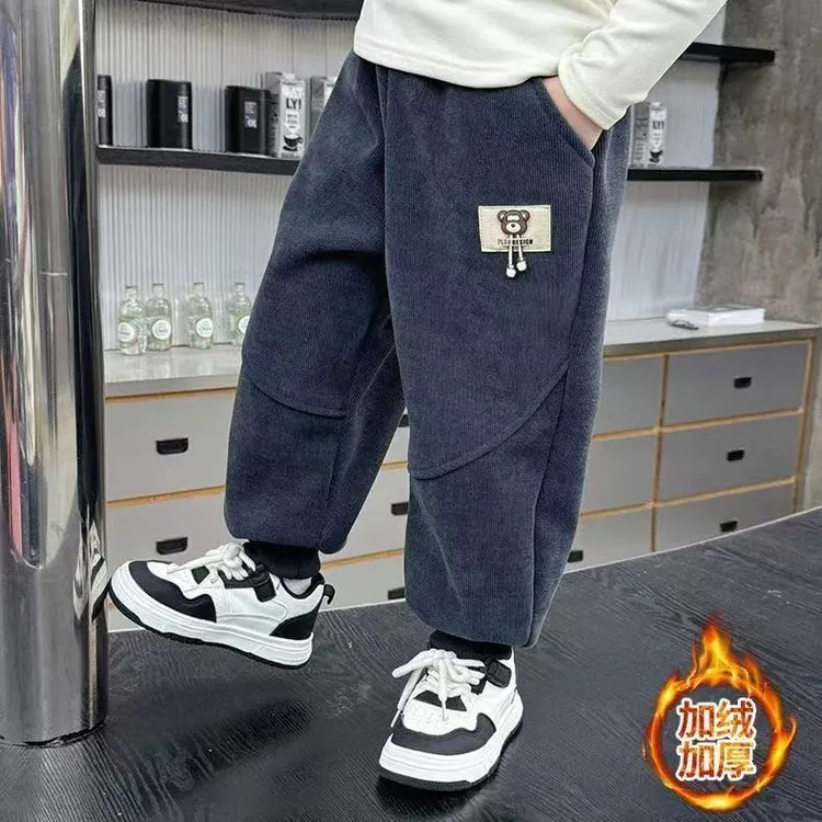 儿童春秋休闲裤洋气宝宝秋冬款加绒加厚束脚长裤时尚韩版休闲风格