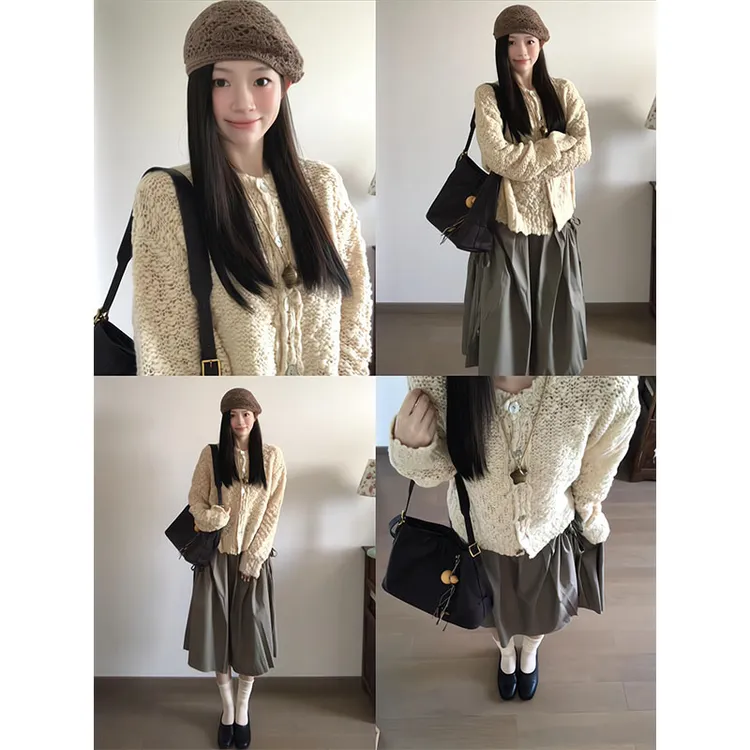 2025年秋季新款慵懒针织镂空软糯开衫设计感蓬蓬时尚百搭半身裙