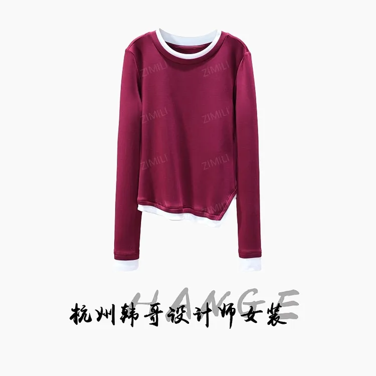 【韩哥女装】2025秋冬新品《朱颜》安可拉红撞色拼接高弹打底衫5020