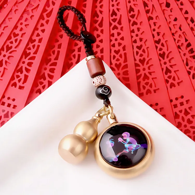 新款黄铜夜光琉璃十二生肖葫芦朱砂钥匙扣创意汽车厂家直销