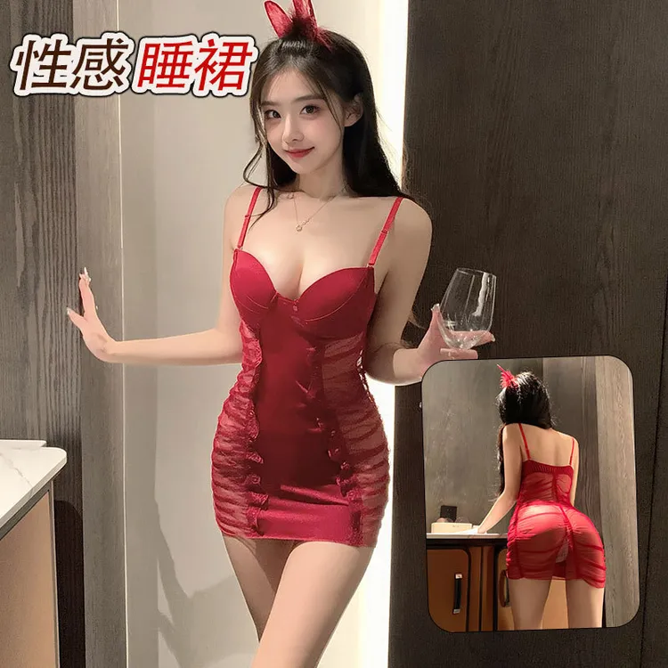 低胸短款性感感连衣裙趣味内衣睡裙夜店装蕾丝薄款红色战袍显瘦