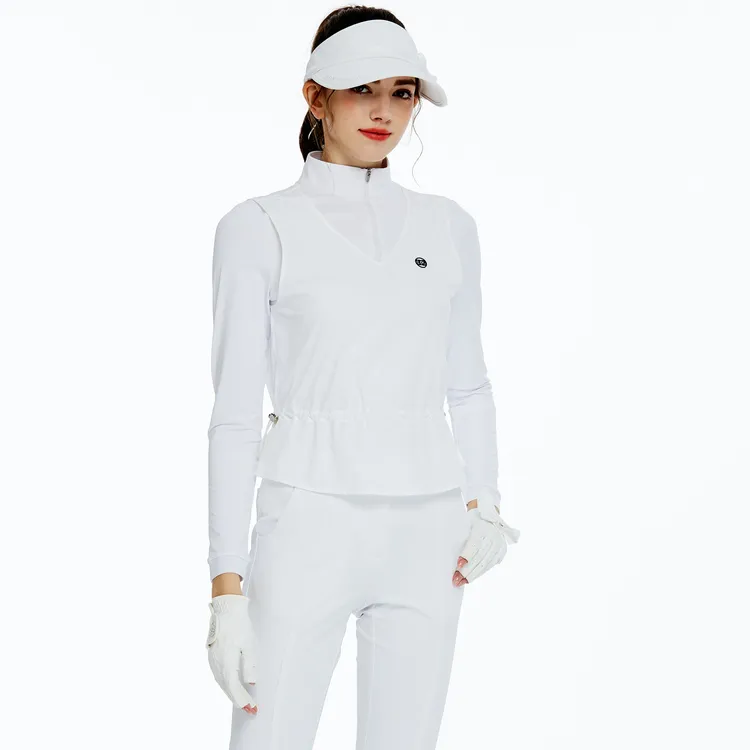 秋冬季女士高尔夫长袖速干透气立领防风假两件套上衣时尚修身球衣