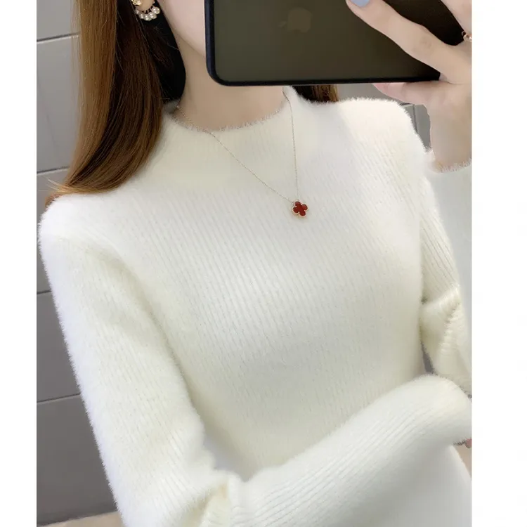 超厚软糯亲肤毛毛水貂绒毛衣女秋款洋气内搭修身针织打底衫上衣