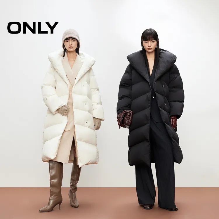 【90白鸭绒】ONLY2025冬季新款长款宽松羽绒服女休闲保暖|125412003