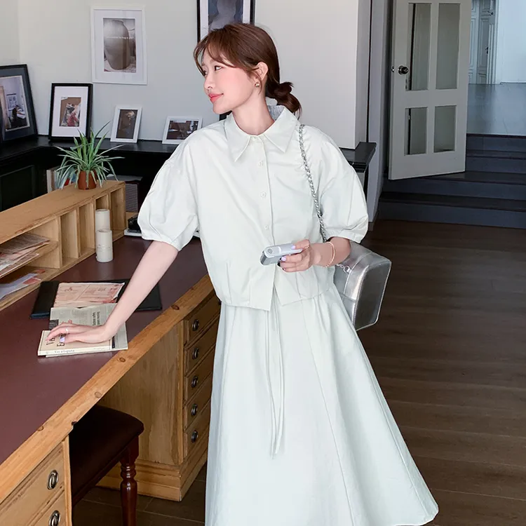 小清新一整套穿搭连衣裙套装女2025夏季新款工装衬衫背心裙两件套