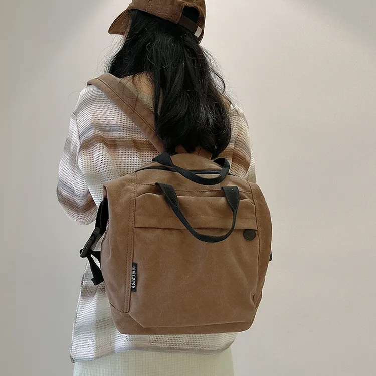 三色补丁山系帆布双肩包女2025雅丹风时尚简约百搭休闲旅行小背包