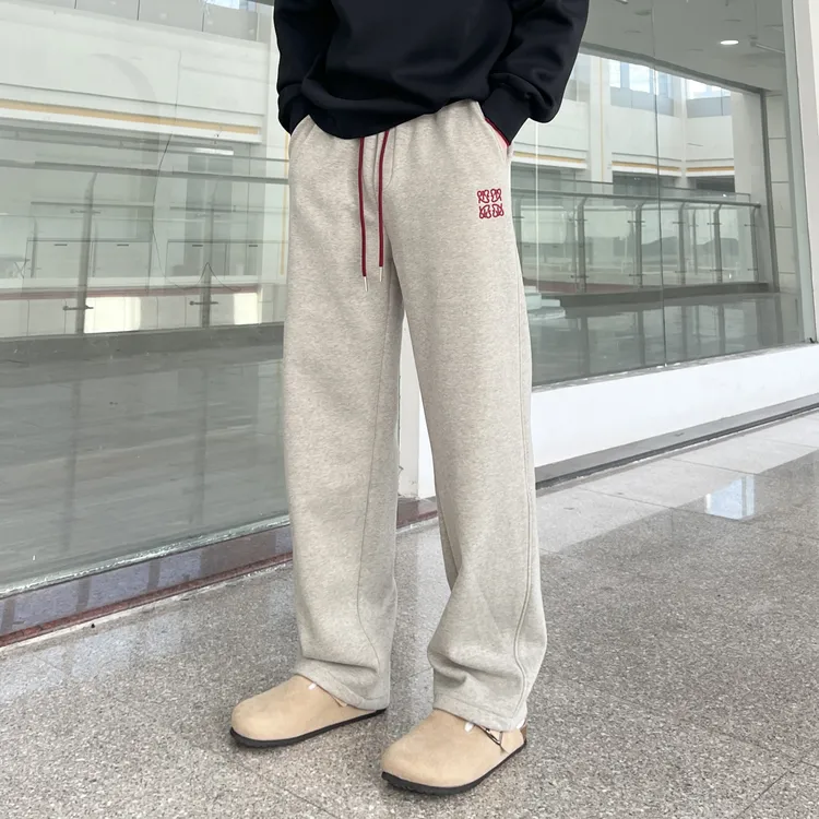 秋季新款刺绣松紧腰抽绳宽松百搭休闲时尚简约直筒裤休闲卫裤男士